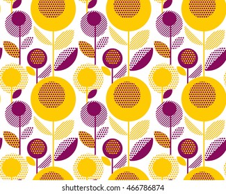 60s floral retro pattern. geometry decorative style vintage flower seamless motif. vector illustration