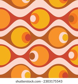 60s geometry retro background. 70s Seamless waves pattern. Vector.