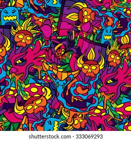 60s hippie psychedelic art seamless pattern vector illustration