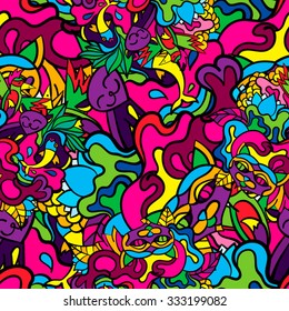 Psychedelische Kunst der 60er Jahre - nahtlose Mustergrafik der Vektorillustration