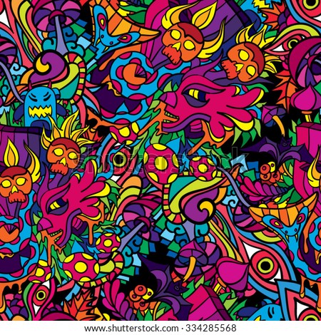 60s hippie psychedelic art seamless pattern vector illustration