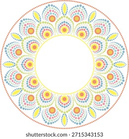 Marco retro de la mandala de los puntos de los años 60, modelo redondo ornamental en Colores suaves, Espacio para texto