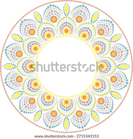 60s Retro Dots Mandala Frame, Ornamental Round Pattern in soft Colors, Copy Space