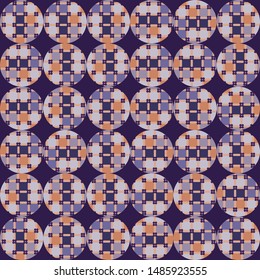 60s retro seamless pattern polka dot. Mosaic textured circle background. Monochrome vintage textile all over print swatch