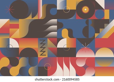 60s retro style seamless pattern graphics with mid-century motif aesthetics, built with a generative design approach and minimalist geometric forms and abstract vector shapes. 