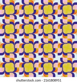 60s retro style seamless pattern graphics with mid-century motif aesthetics, built with a generative design approach and minimalist geometric forms and abstract vector shapes. 