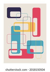 60s vintage geometric pop composition. Vector design for background, wall decoration, decor, print, poster, wallpaper, postcard, brochure cover. EPS 10 vector.
