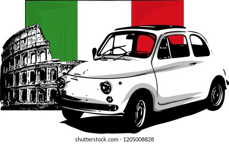 60s vintage italian car isolated on white background