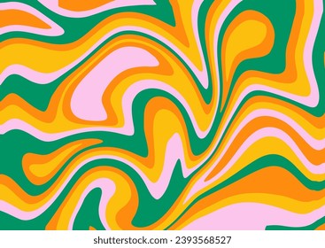 60s wave pattern in groovy distorted trendy style. Natural fluid Geometric swirl background. Retro 60s 70s psychedelic vector graphic illustration. Fluid wavy hippie print