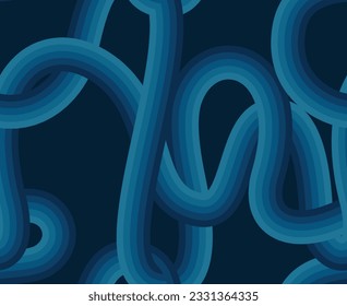 60s wavy lines wallpaper in blue colors. Vector seamless pattern