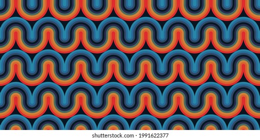 Fondo retro ondulado de los años 60. Patrón sin problemas.Vector.
