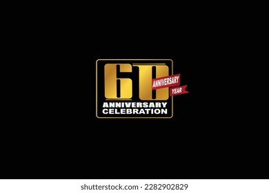 60th, 60 years, 60 year anniversary celebration rectangular abstract style logotype. anniversary with gold color isolated on black background, vector design for celebration vector.eps