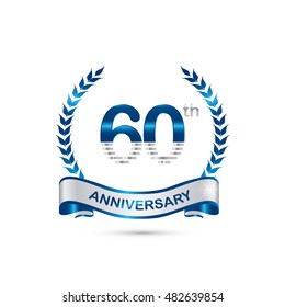 60th anniversary blue and silver colored with wreath and ribbon
