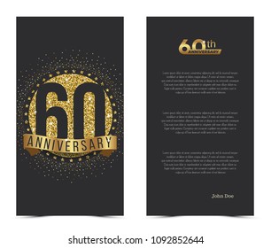 60th anniversary card with gold elements. Vector illustration.
