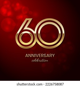 60th Anniversary Celebration. Birthday logo design with gold color text for celebration events, weddings, invitations, greeting cards. Vector illustration