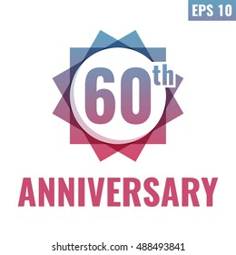 60th Anniversary celebration. Flat vector icon, logo design illustration on white background. Can be used for business company or for wedding agency.