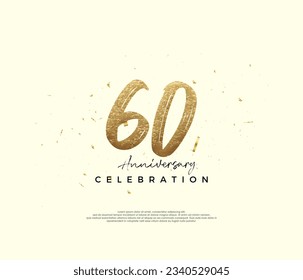 Celebración del 60° aniversario, con números de brillantes de oro. Fondo vectorial premium para saludos y celebraciones.