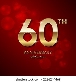 60th Anniversary Celebration. Golden number 60 with sparkling confetti and glitter for celebration events, wedding, invitation, greeting card. Vector illustration EPS10