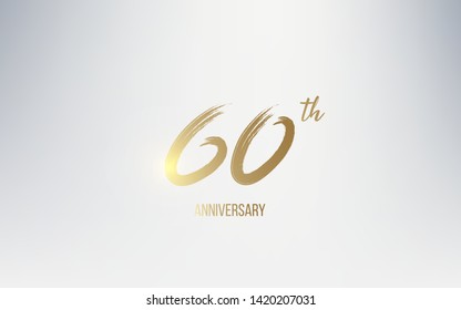 60th Anniversary celebration. Golden numbers with brush style. Vector festive illustration. Party event decoration