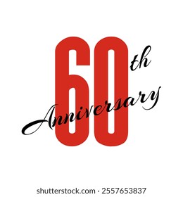 60th anniversary celebration label, sixty years jubilee card vector template, happy birthday sign, event invitation, social media congratulation post template