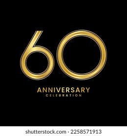60th Anniversary celebration. Anniversary logo design with golden color for anniversary celebration event. Logo Vector Template Illustration