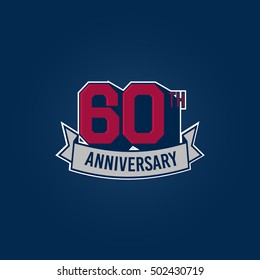 60th Anniversary Celebration Logo using 3d Number, Red Colored Isolated in Blue Background. Retro Style 