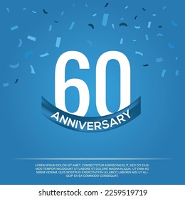 60° aniversario de celebración diseño vectorial con números de color blanco y fuente de color blanco sobre fondo de color azul abstracto 