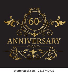 60th anniversary celebration.60years anniversary logo with golden ribbon for booklet, leaflet, magazine, brochure poster, banner, web, invitation or greeting card. Vector illustrations.