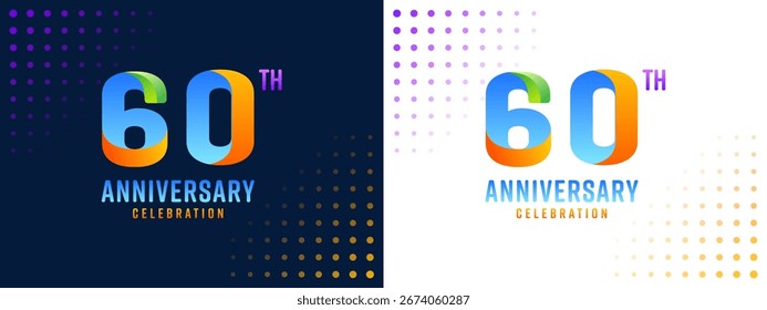 Design de 60 anos, com números coloridos em um fundo branco e preto