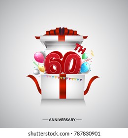 60th anniversary design with red number inside gift box isolated on white background for celebration event