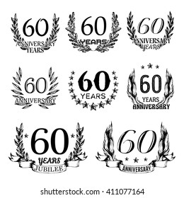 60th Anniversary Emblems Set Collection Hand Stock Vector (Royalty Free ...