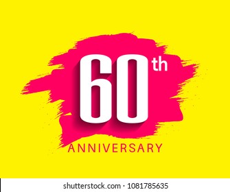 60th anniversary flat design pink brush on yellow background for celebration event 