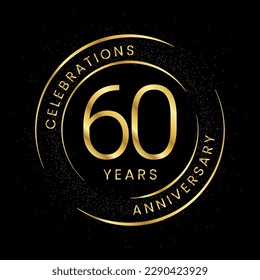 60th anniversary, golden anniversary with a circle, line, and glitter on a black background.