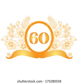 60th anniversary golden floral banner, design element