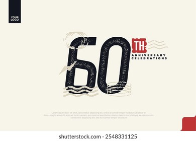 60th anniversary with grunge texture and abstract geometric shapes