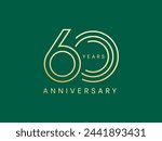 60th Anniversary with Lines Number luxury gold celebration logo vector design concept. Sixty years anniversary gold logo template for celebration event, invitation, company, business, greeting, web.