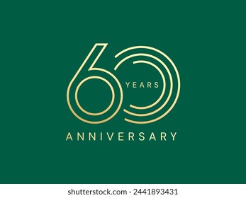 60 Aniversario con Número de líneas de oro de lujo celebración logo vector concepto de diseño. Plantilla de logotipo de oro de 60 años de aniversario para evento de celebración, invitación, empresa, negocio, saludo, web.