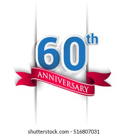 60th anniversary logo, blue and red colored vector design on white background. template for Poster or brochure and invitation card.