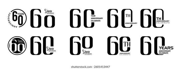 60th anniversary logo design collection with black numbers on white background