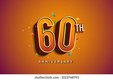 60th Anniversary Logo Design With Colorful Confetti, Birthday Greeting Card With Colorful Design Elements For Banner And Invitation Card Of Anniversary Celebration.