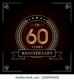 60th Anniversary Logo Design Concept with Laurel wreath for Birthday Celebration Event. Line Art Design, Logo Vector Template