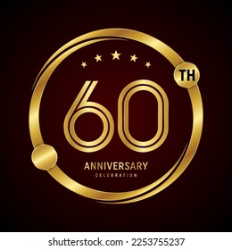 60 Jahre Logo Design Konzept mit goldenem Ring. Logo-Vektor-Vorlage