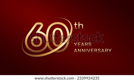 60th anniversary logo design in gold color isolated on a red background, logo vector illustration