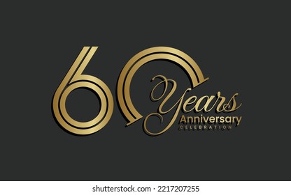 60th Anniversary logo design. Sixty years Celebrating Anniversary Logo in gold color for celebration event, invitation, greeting, web template, flyer, banner, Double line logo, vector illustration