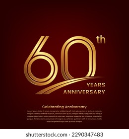 Logo del 60º aniversario con diseño de concepto de doble línea, número de oro para la celebración del aniversario. Plantilla de vectores de logotipos