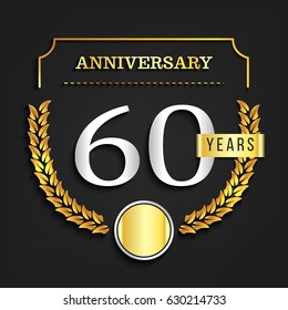 60th anniversary logo with golden elements. Vector illustration.