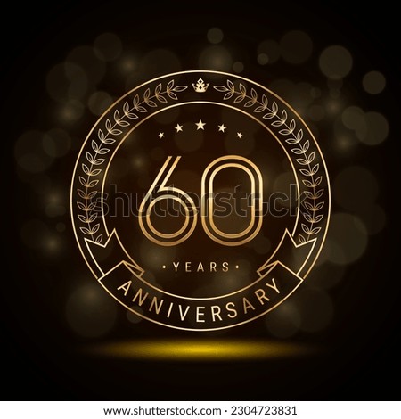 60th anniversary logo with golden laurel wreath and double line numbers, template design for anniversary celebration event, double line style vector design