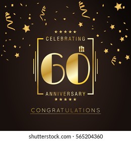 60th anniversary logo with golden rectangle vector template for birthday celebration.