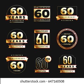 60th Anniversary Logo Set Golden Elements Stock Vector (Royalty Free ...