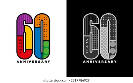 60th anniversary logo set, sixtieth anniversary sign, colorful logo for festive event, invitation, congratulations, web template, flyer and booklet, retro symbol, color logo